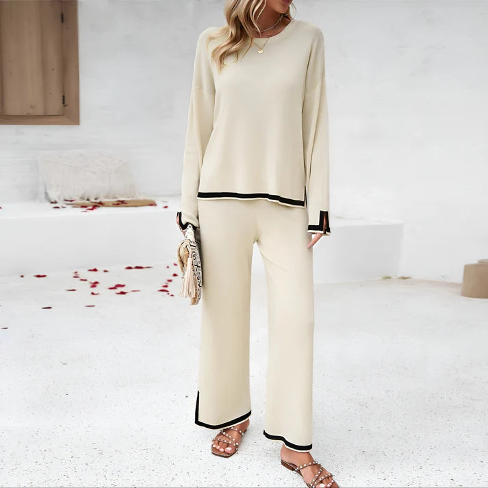 Model wearing Layla Set – winter-ready two piece set with full-length pants and cropped top, by Santori The Label
