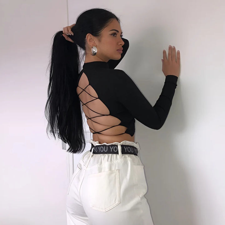 Model wearing Ava Top – cropped streetwear fashion top for women with breathable fabric and slight stretch, from Santori The Label.