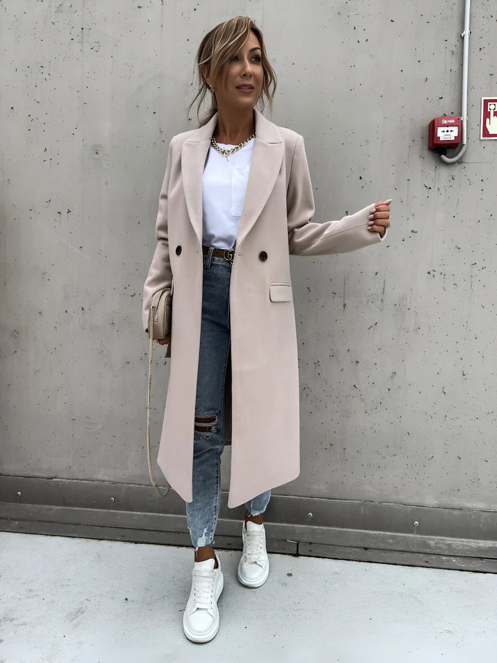 Model wearing Rocel Jacket – loose fit polyester women’s winter jacket in solid minimalist style by Santori The Label
