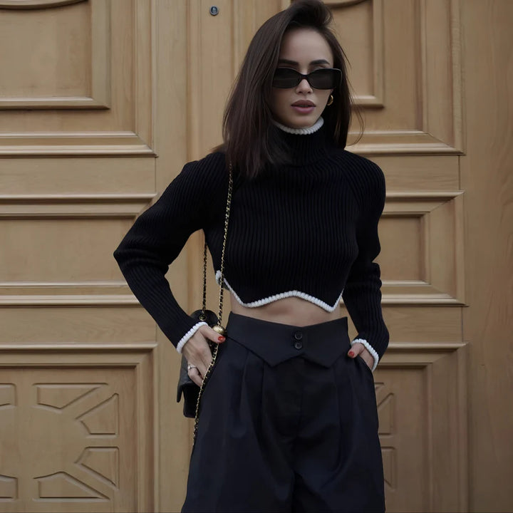 Model wearing Dhalia Long Sleeve Top – basic winter layering top in cozy synthetic fabric by Santori The Label.
