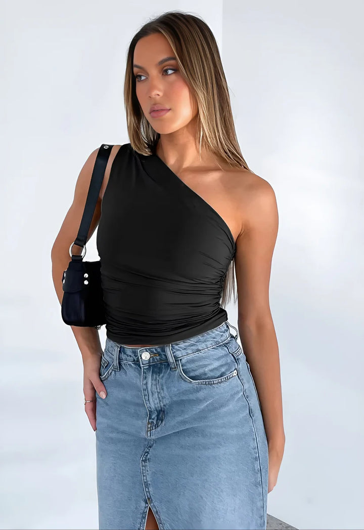 Model wearing Eezah Top – medium stretch everyday polyester blend top by Santori The Label.