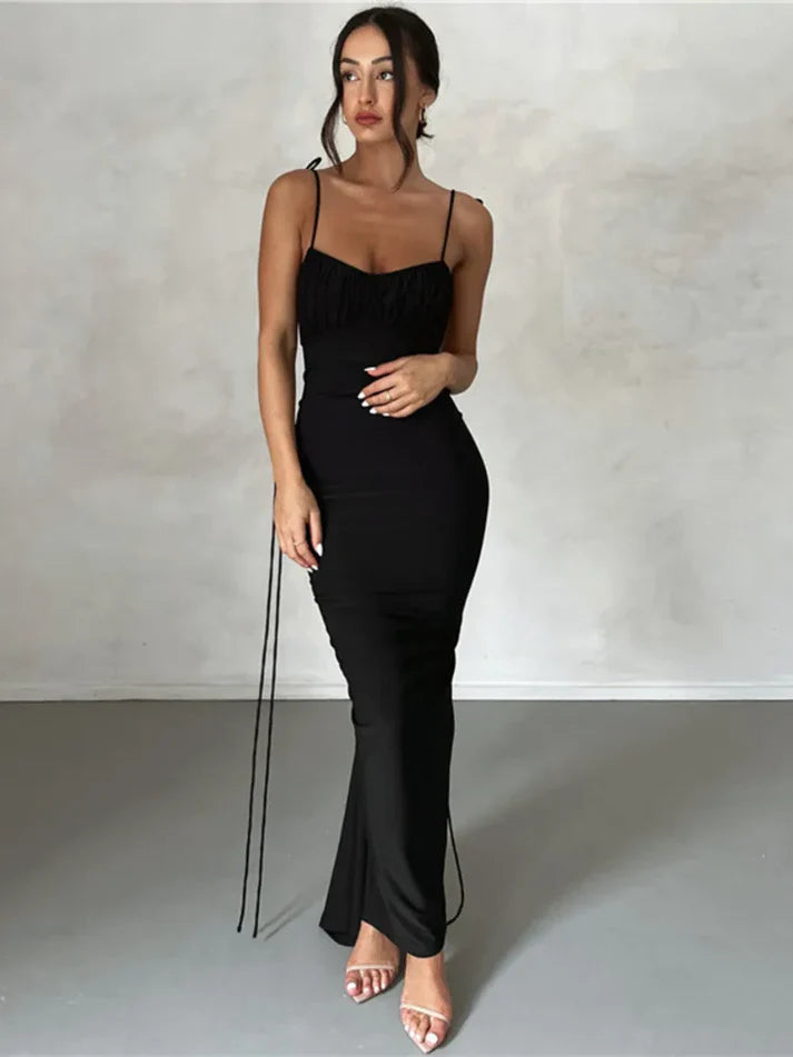 Model wearing Elli Maxi Dress – sleek stretch sheath summer maxi dress by Santori The Label.