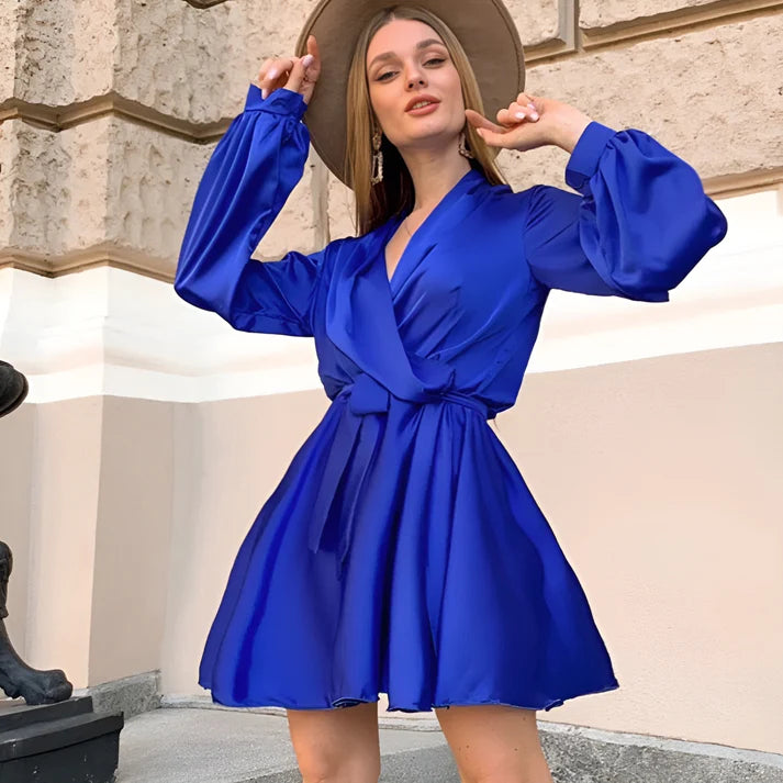 Selby Longsleeve Mini Dress – Satin Sophistication for In-Between Seasons