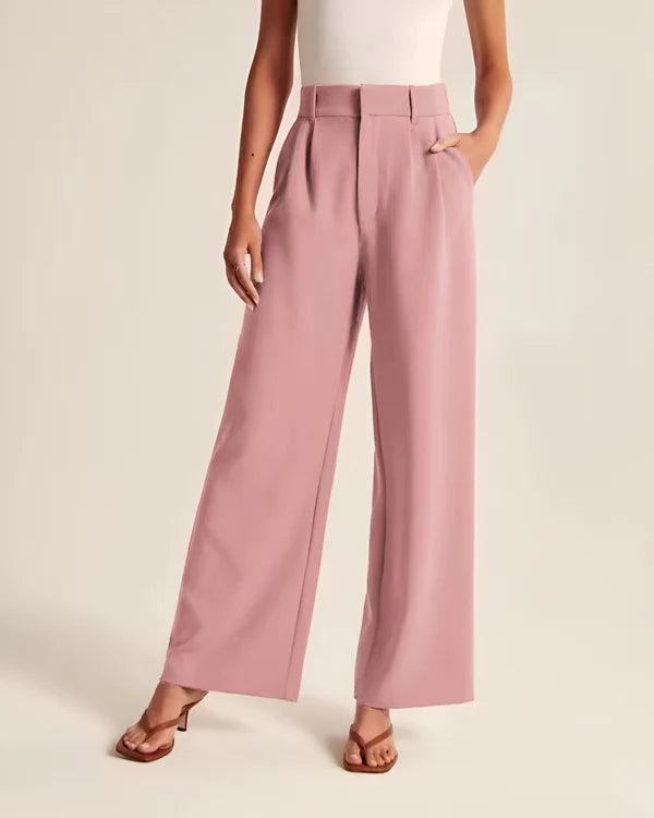 Model wearing Macmillan Pants – casual relaxed-fit trousers for women in minimal design, by Santori The Label