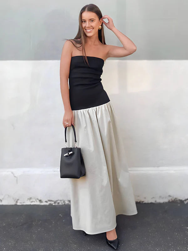 Model wearing Burkley Skirt – ankle-length patchwork A-line party skirt, by Santori The Label
