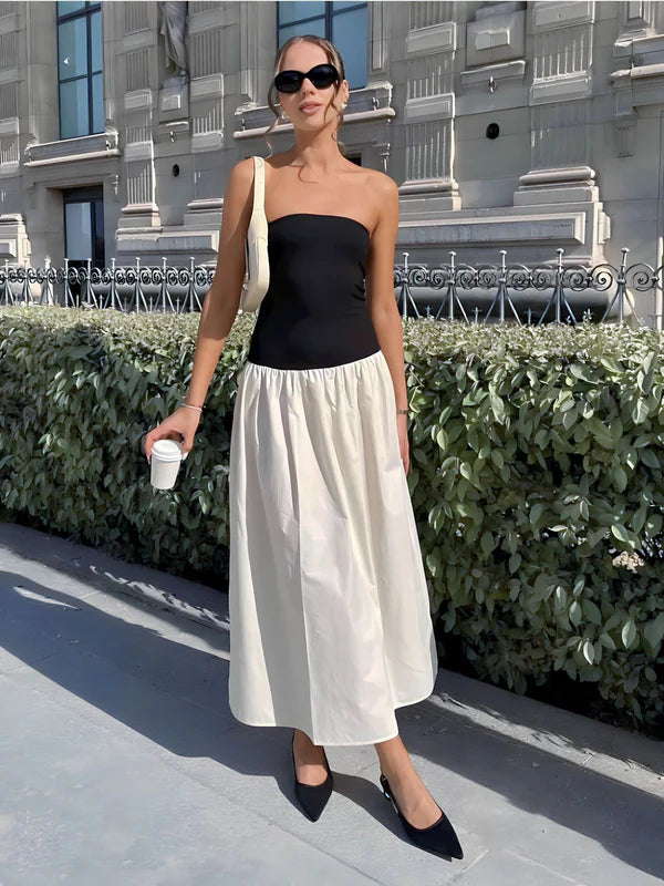 Model wearing Burkley Skirt – ankle-length patchwork A-line party skirt, by Santori The Label
