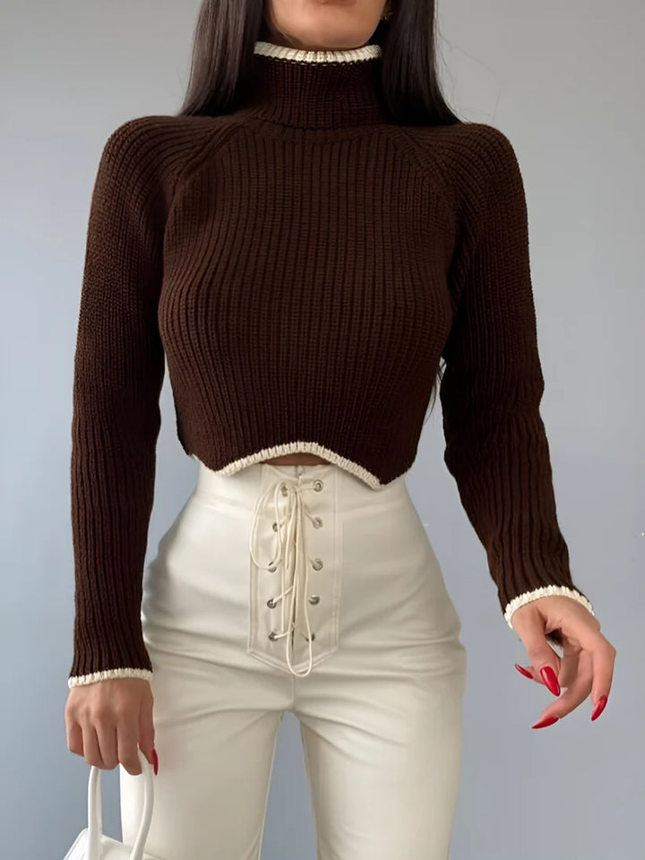 Model wearing Dhalia Long Sleeve Top – basic winter layering top in cozy synthetic fabric by Santori The Label.