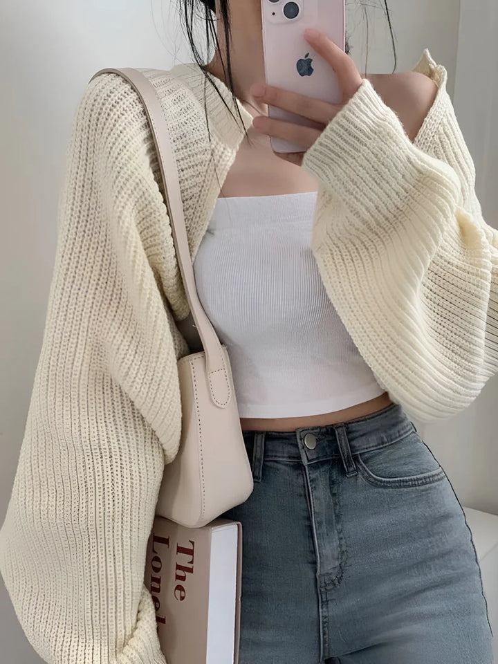 Model wearing Czarina Jacket Top – cropped layering stretch jacket top in mercerized cotton by Santori The Label.