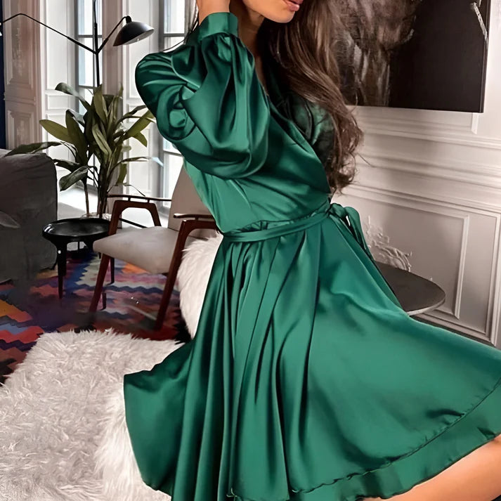 Selby Longsleeve Mini Dress – Satin Sophistication for In-Between Seasons