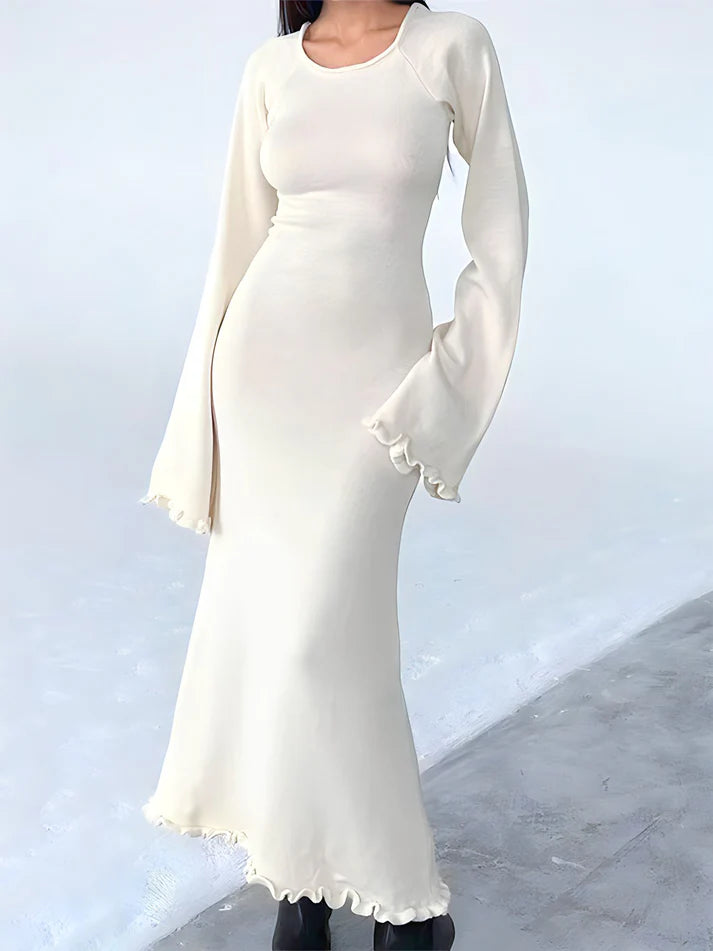 Model wearing Evelyn Maxi Dress – slim street-style ankle-length sheath dress by Santori The Label.