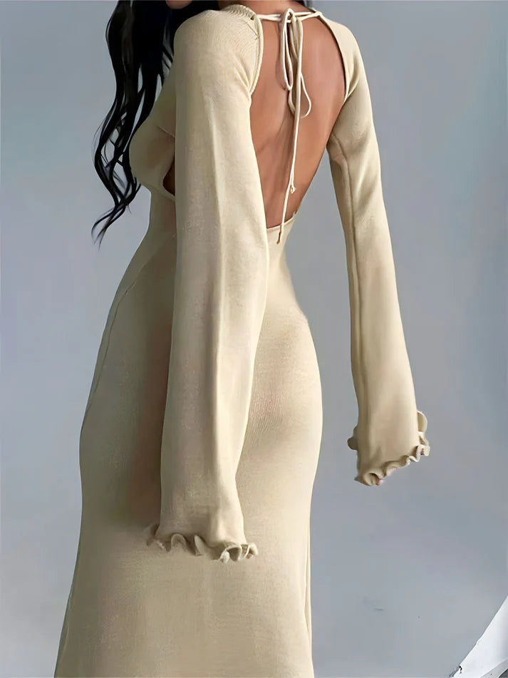 Model wearing Evelyn Maxi Dress – slim street-style ankle-length sheath dress by Santori The Label.