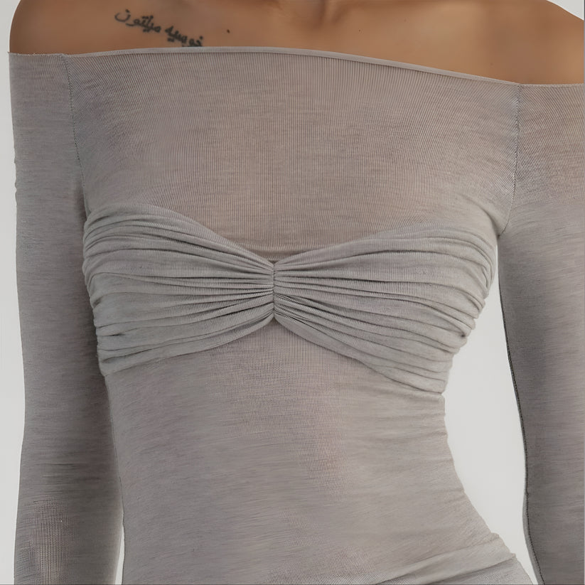 Model wearing Darlene Top – vintage-inspired slim fit printed crop top by Santori The Label.
