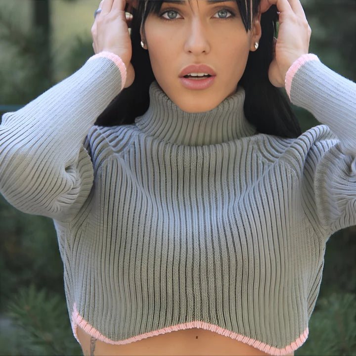 Model wearing Dhalia Long Sleeve Top – basic winter layering top in cozy synthetic fabric by Santori The Label.