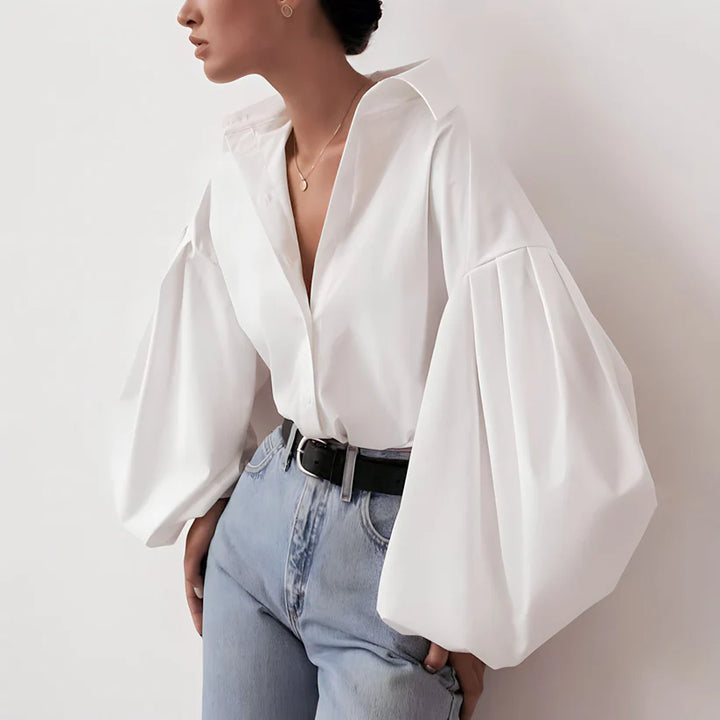 Model wearing Grayz Top – relaxed loose fit polyester blend casual top for summer by Santori The Label.