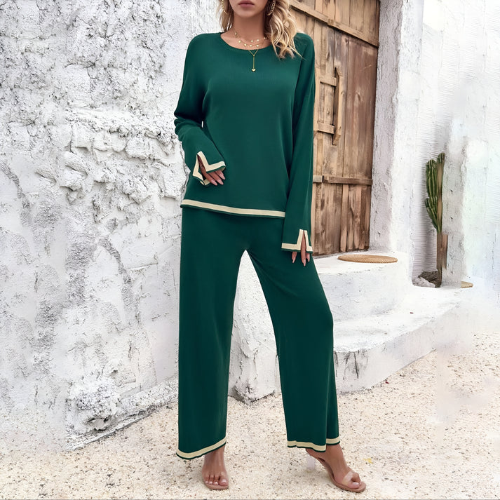 Model wearing Layla Set – winter-ready two piece set with full-length pants and cropped top, by Santori The Label
