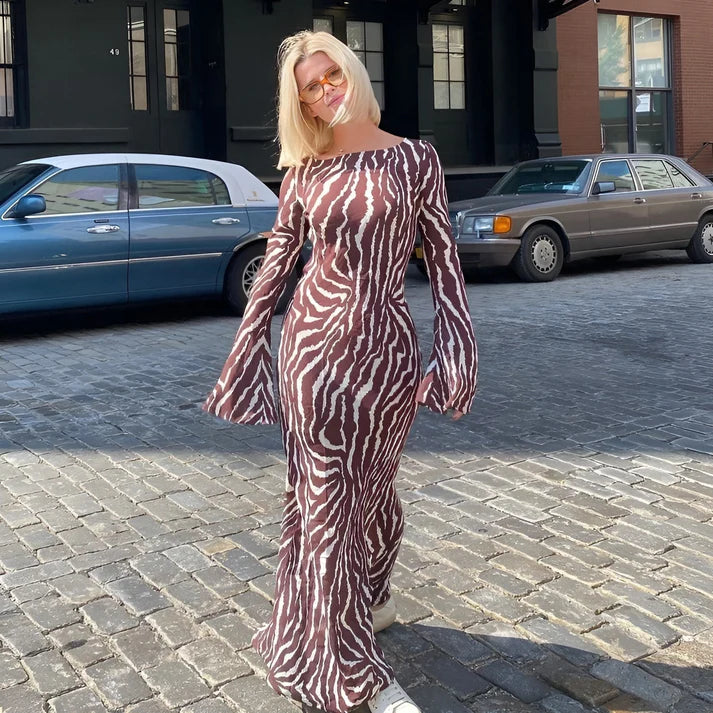 Model wearing Guinne Maxi Dress – straight-cut velvet unisex maxi with plush texture by Santori The Label.