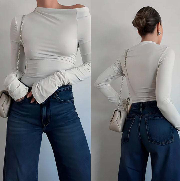 Model wearing Loraine Long Sleeve Top – fitted everyday long sleeve top in a classic silhouette by Santori The Label.