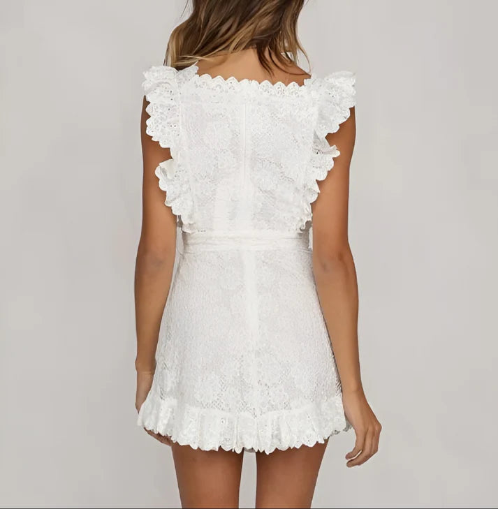 Model wearing Mckilah Mini Dress – slim fit autumn mini dress in warm cotton blend by Santori The Label.