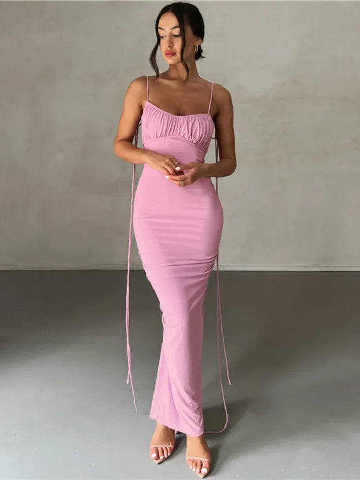 Model wearing Elli Maxi Dress – sleek stretch sheath summer maxi dress by Santori The Label.