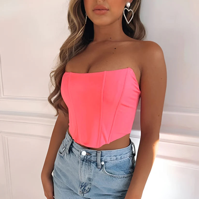 Model wearing Makena Top – fitted summer crop shirt for women in a sexy club style by Santori The Label.