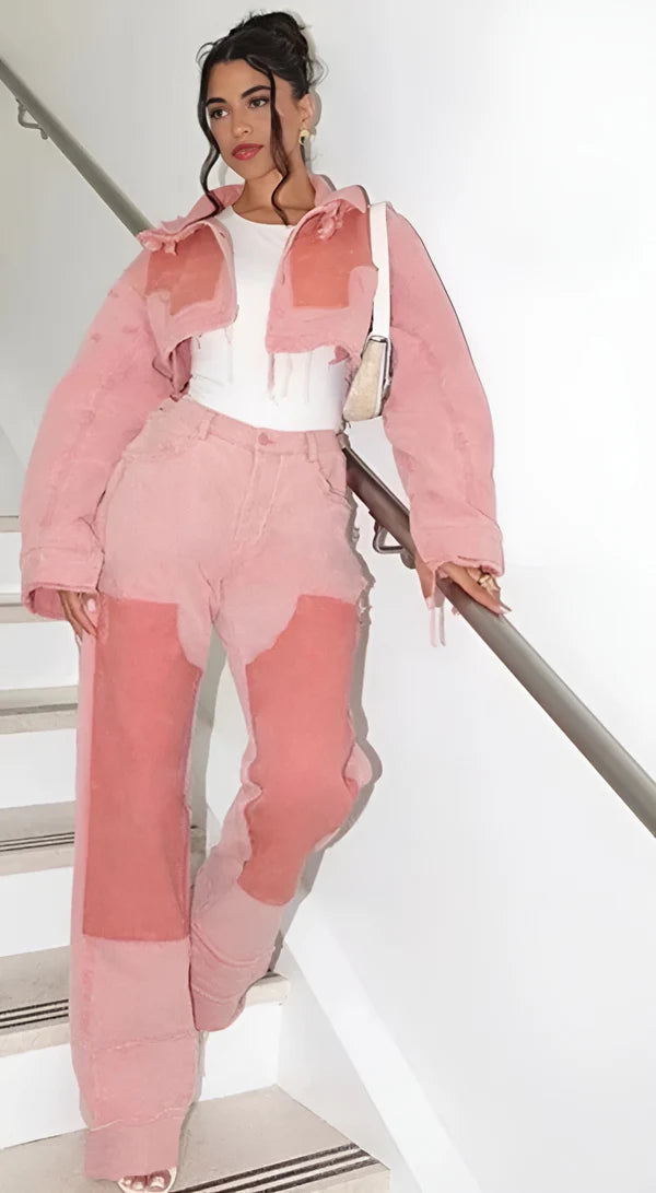 Model wearing Vien Pants – above-the-knee straight-leg mini trousers in solid polyester, by Santori The Label