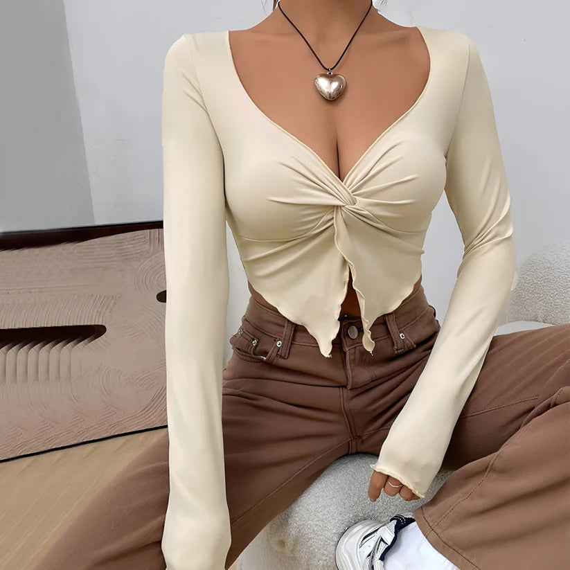 Model wearing Arielle Top – slim-fit regular length casual top for spring/summer by Santori The Label.