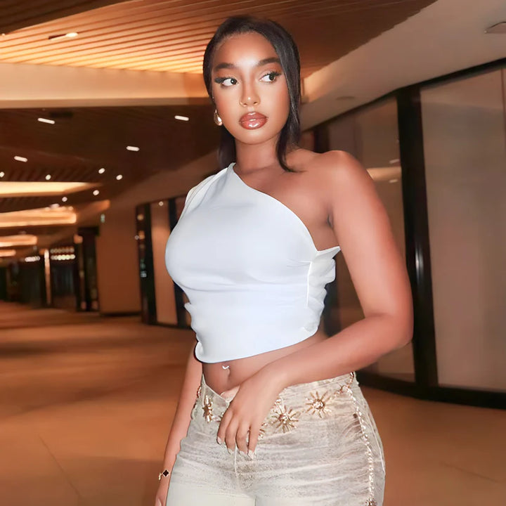 Model wearing Bailey Top – high-stretch everyday casual cropped top by Santori The Label.