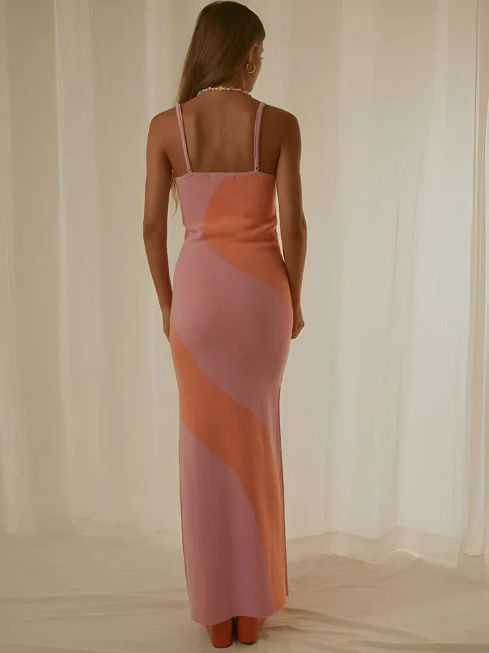 Model wearing Sarjah Maxi Dress – slim fit printed office-ready summer maxi by Santori The Label.