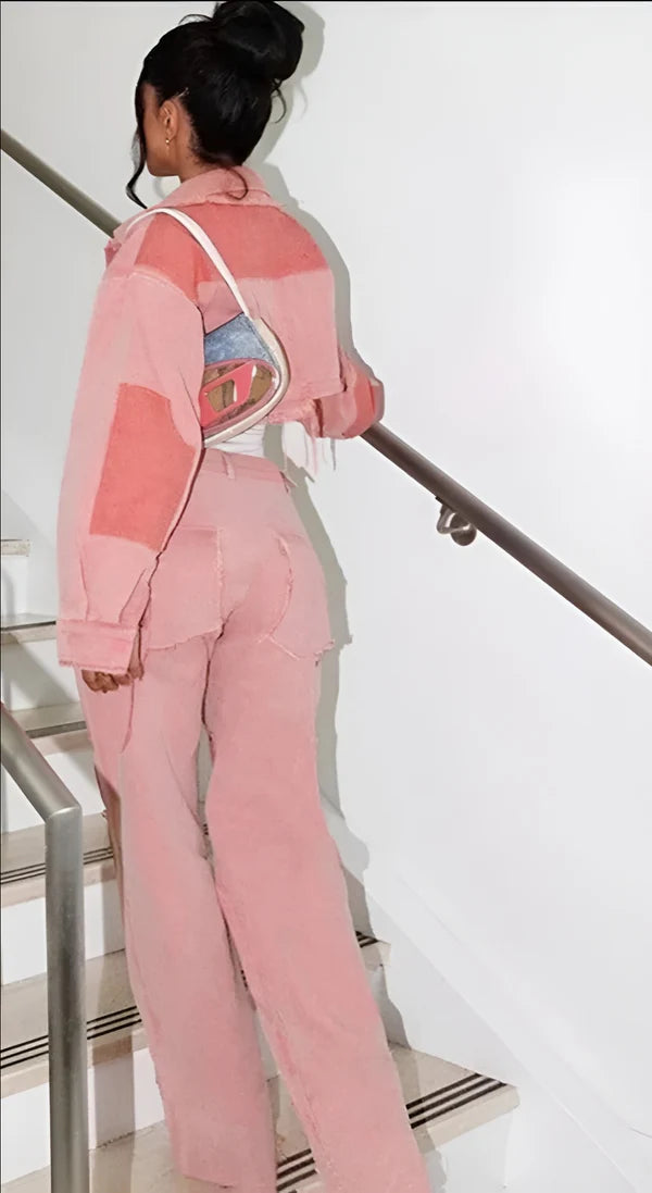 Model wearing Vien Pants – above-the-knee straight-leg mini trousers in solid polyester, by Santori The Label