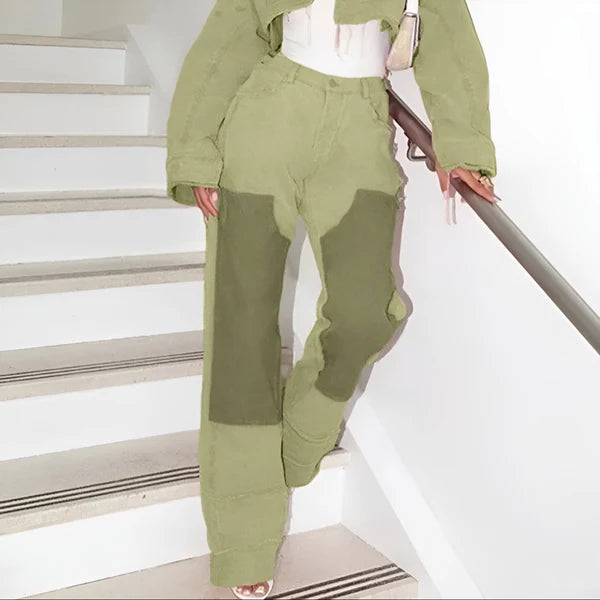 Model wearing Vien Pants – above-the-knee straight-leg mini trousers in solid polyester, by Santori The Label