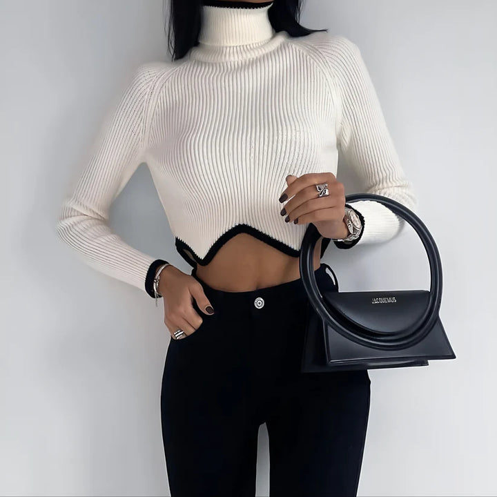 Model wearing Dhalia Long Sleeve Top – basic winter layering top in cozy synthetic fabric by Santori The Label.