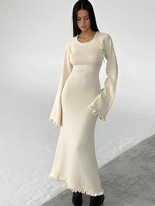 Model wearing Evelyn Maxi Dress – slim street-style ankle-length sheath dress by Santori The Label.
