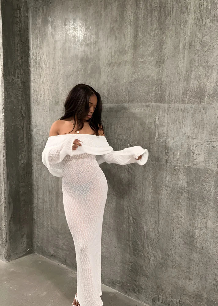 Model wearing Precilla Maxi Dress – relaxed fit minimalist maxi dress with high-stretch by Santori The Label.